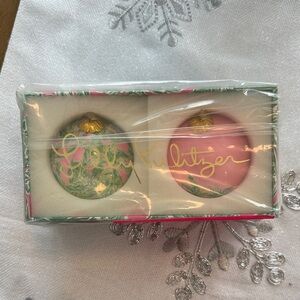 Lilly Pulitzer Green and Pink Ornament Duo